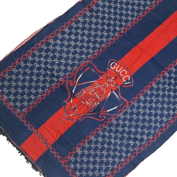 Gucci Vintage Red & Blue Stripe Monogram Shawl Wrap Scarf - Picture 7 of 10